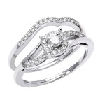 Sparkling Yaffie Bridal Engagement Halo Ring Set with 1/3ct TDW White Gold