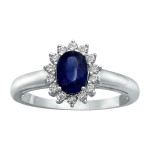 Elegant Oval Blue Sapphire and Diamond Halo Engagement Ring in Yaffie White Gold