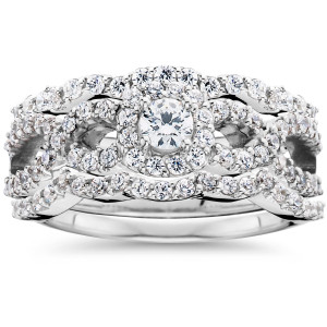Blissful Yaffie White Gold Diamond Bridal Engagement Set with 1 1/0ct TDW