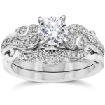 Vintage diamond wedding ring set with 3/4ct TDW in white gold by Yaffie Bliss.