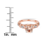 Vintage ring with Morganite and Diamond, Yaffie Bliss Engagement in Rose Gold 1/16 ct TDW
