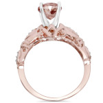 Vintage ring with Morganite and Diamond, Yaffie Bliss Engagement in Rose Gold 1/16 ct TDW
