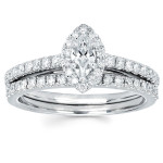 Sparkling Yaffie Diamonds 1/4ct TDW Marquise Diamond Halo Ring Set in White Gold for Weddings and Engagements