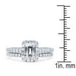 Sparkling Yaffie Bridal Set with 1ct Stunning Emerald-cut White Diamond in White Gold