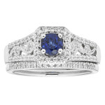 White Gold Bridal Set with 3/4ct Diamond and Sapphire by Yaffie Diamonds.
