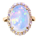 Opulent Yaffie Gold Ring with a Dazzling 1 1/5ct Total Diamond Weight and Opulent Opal Stone