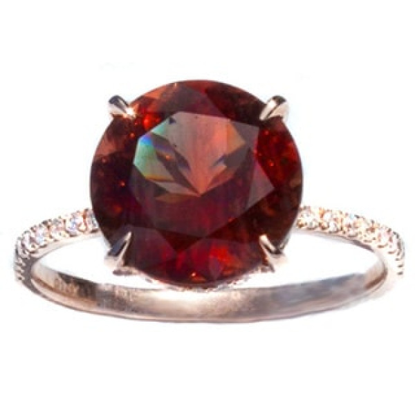 Gold Ring with Oregon Sunstone & Diamond Duo, Featuring the Richness of Copper from Yaffie