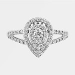 Sparkling Double Halo Diamond Pear Engagement Ring with Yaffie White Gold