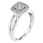 Yaffie Princess Cut White Gold Engagement Ring with Square Halo Accent and 1/4ct Total Diamond Weight
