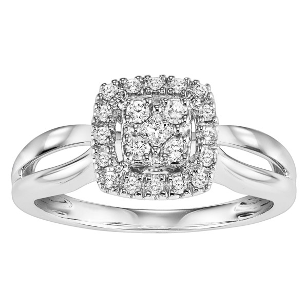Yaffie White Gold Square Halo Engagement Ring featuring a 1/4ct TDW Princess Diamond