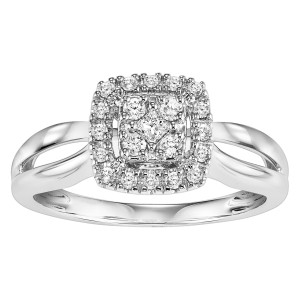 Yaffie Princess Cut White Gold Engagement Ring with Square Halo Accent and 1/4ct Total Diamond Weight