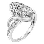 Marquise Diamond Cluster Engagement Ring in Yaffie White Gold, 3/4ct Total Diamond Weight