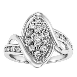 Marquise Diamond Cluster Engagement Ring in Yaffie White Gold, 3/4ct Total Diamond Weight