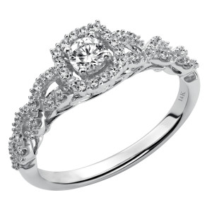 White Gold 3/ 8ct TDW Diamond Halo Engagement Ring - Custom Made By Yaffie™