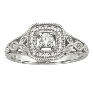 Yaffie 14kt White Gold Diamond Filigree Halo Ring w/ 1/4ct TDW