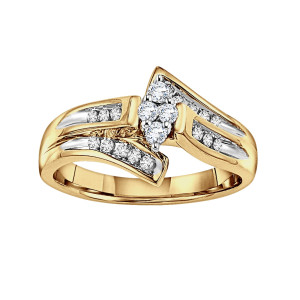 Sparkling Yaffie 10kt Gold Engagement Ring with 1/4ct TDW Diamond Clusters in Two-Tone Shade