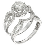 Golden Brilliance: Yaffie Charles & Colvard Stunning 2.07 TGW Round Moissanite Halo Bridal Ring Set