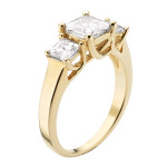 Classic 3-Stone Square Brilliant Golden Moissanite Ring by Yaffie Charles & Colvard, Total Weight 2.12 TGW