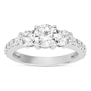 Sterling Silver 1.62 TGW Moissanite Forever Classic 3-stone Ring with Side Accents - Custom Made By Yaffie™