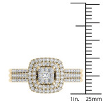 Breathtaking Yaffie Bridal Set - Radiant Cluster of 1 1/2ct Diamonds with a Halo