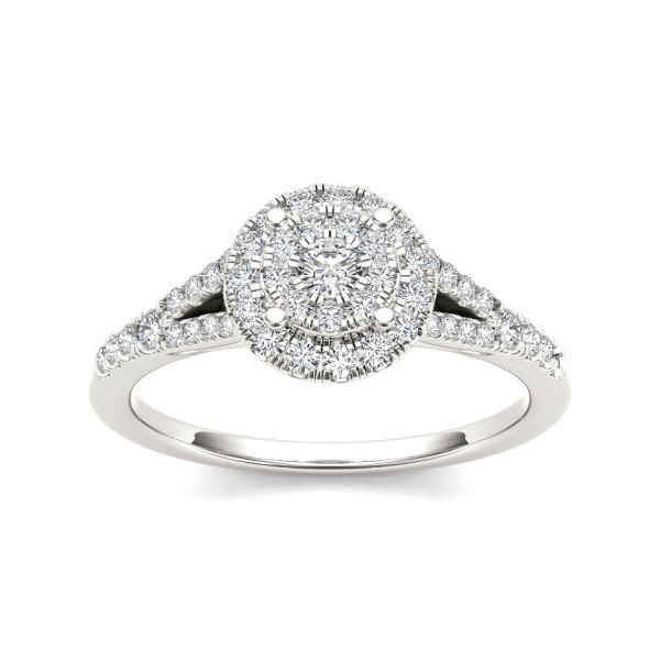 Sparkling Yaffie Gold Double Halo Engagement Ring with 1/2ct TDW Diamond and Milgrain Detail