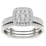 Sparkling Yaffie Gold Diamond Halo Engagement Ring Set with 1/2 Carat Total Diamond Weight.