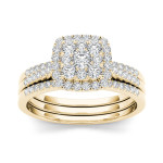 Sparkling Yaffie Gold Diamond Halo Engagement Ring Set with 1/2 Carat Total Diamond Weight.
