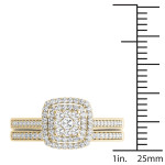 Golden Yaffie Bridal Set with a Cluster of Sparkling Diamond Halos - 1/3ct TDW
