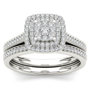Sparkling Yaffie Bridal Set with Diamond Cluster Halo, 1/3ct TDW