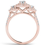 Three-Stone Engagement Ring with a Halo of 1ct TDW Yaffie Gold Diamonds
