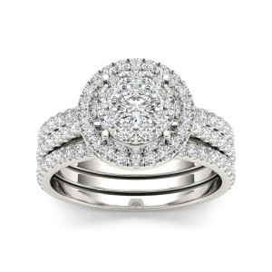 Gold Halo Diamond Bridal Ring Set by Yaffie with 1ct TDW Diamond