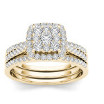 Shimmering Love Story: Yaffie Gold Diamond Halo Ring Set with 1ct TDW
