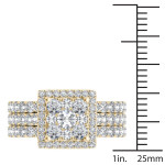 2 Carat Total Diamond Weight Halo Wedding Ring Set in Yaffie Gold