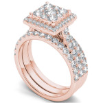 Golden Yaffie Bridal Ring with 2 Carat Diamond Halo Set