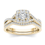 Sparkling Yaffie Bridal Ring Set with Diamond Halo and 3/4ct TDW