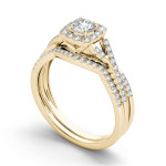 Golden Yaffie Bridal Set with 3/4ct Diamond Halo