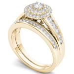 Gold Double Halo Engagement Ring Set with 7/8ct TDW Diamonds by Yaffie