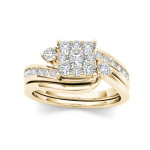Golden Diamond Wedding Set with Cushioned Cluster and Interlocking Band by Yaffie