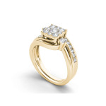 Golden Diamond Wedding Set with Cushioned Cluster and Interlocking Band by Yaffie