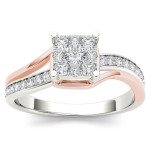 Sparkling Yaffie Engagement Ring - Pink and White Gold, Featuring a Dazzling 1/2ct TDW Diamond Cluster Design!