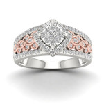 Pink and White Gold 1/2ct TDW Diamond Cluster Engagement Ring by Yaffie