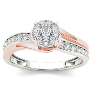 Pink and White Gold Bypass Diamond Cluster Engagement Ring with 2/5ct Total Diamond Weight by Yaffie