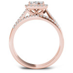 Rose Gold Diamond Halo Engagement Ring Set - Yaffie 1/2 ct TDW