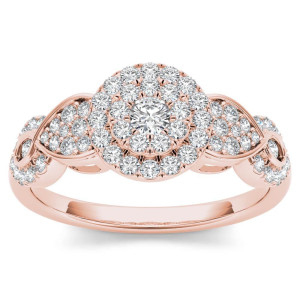 Sparkling Yaffie Rose Gold Ring with 1/2ct Diamond Halo for Engagement