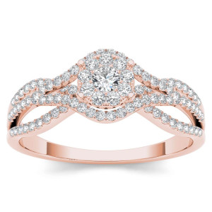Rose Gold 1/2ct TDW Diamond Halo Engagement Ring - Custom Made By Yaffie™