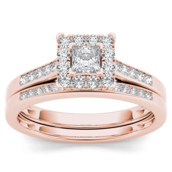 Sparkling Love: Yaffie Rose Gold Diamond Halo Engagement Ring Set with Matching Band - 1/2ct TDW
