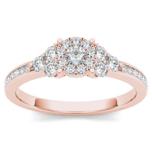 Sparkling Yaffie Rose Gold Ring with Three-Stone Look Halo of 1/2ct TDW Diamonds - Perfect for Engagement!