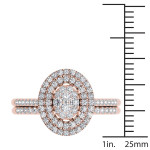 Rose Gold Oval Halo Bridal Set with 1/2ct Total Diamond Weight by Yaffie