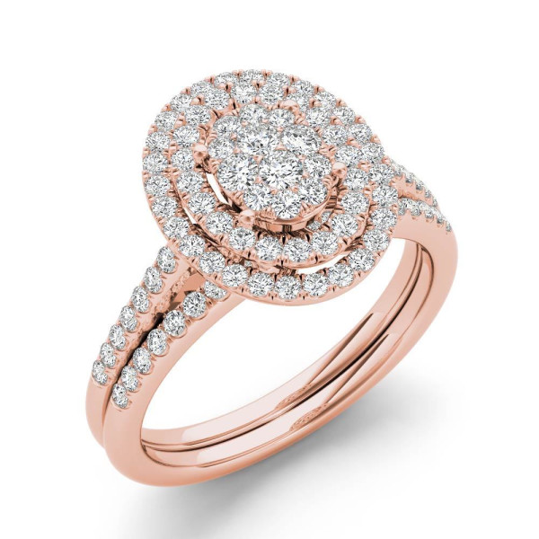 Rose Gold Oval Halo Bridal Set with 1/2ct Total Diamond Weight by Yaffie