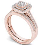 Rose Gold Diamond Bridal Set with 1/3ct TDW Cluster Halo by Yaffie